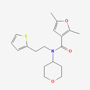 molecular formula C18H23NO3S B2729756 2,5-二甲基-N-(四氢-2H-吡喃-4-基)-N-(2-(噻吩-2-基)乙基)呋喃-3-甲酰胺 CAS No. 1798487-00-9
