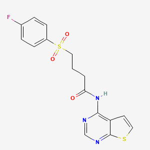 molecular formula C16H14FN3O3S2 B2729760 4-((4-氟苯基)磺酰)-N-(噻吩[2,3-d]嘧啶-4-基)丁酰胺 CAS No. 922896-85-3