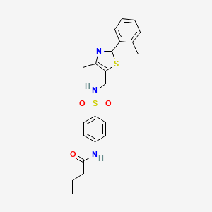 molecular formula C22H25N3O3S2 B2729764 N-(4-(N-((4-methyl-2-(o-tolyl)thiazol-5-yl)methyl)sulfamoyl)phenyl)butyramide CAS No. 1448043-58-0