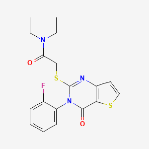 molecular formula C18H18FN3O2S2 B2729791 N,N-diethyl-2-{[3-(2-fluorophenyl)-4-oxo-3,4-dihydrothieno[3,2-d]pyrimidin-2-yl]sulfanyl}acetamide CAS No. 1260987-47-0