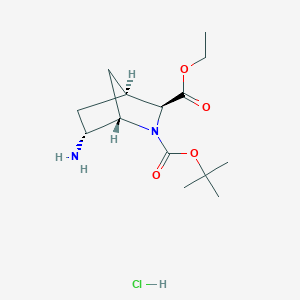 molecular formula C14H25ClN2O4 B2729793 2-O-Tert-butyl 3-O-ethyl (1S,3S,4S,6R)-6-amino-2-azabicyclo[2.2.1]heptane-2,3-dicarboxylate;hydrochloride CAS No. 2375250-66-9