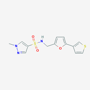 molecular formula C13H13N3O3S2 B2729794 1-methyl-N-((5-(thiophen-3-yl)furan-2-yl)methyl)-1H-pyrazole-4-sulfonamide CAS No. 2034440-48-5