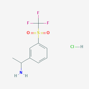 molecular formula C9H11ClF3NO2S B2729797 1-(3-三氟甲磺酰苯基)乙基胺；盐酸盐 CAS No. 2126159-52-0