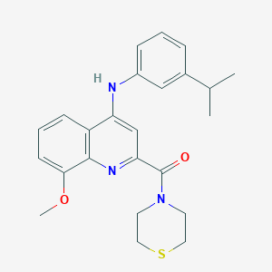 molecular formula C24H27N3O2S B2729814 (4-((3-Isopropylphenyl)amino)-8-methoxyquinolin-2-yl)(thiomorpholino)methanone CAS No. 1251580-81-0