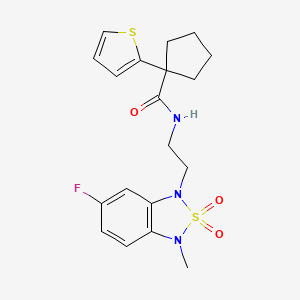 molecular formula C19H22FN3O3S2 B2729815 N-(2-(6-fluoro-3-methyl-2,2-dioxidobenzo[c][1,2,5]thiadiazol-1(3H)-yl)ethyl)-1-(thiophen-2-yl)cyclopentanecarboxamide CAS No. 2034593-61-6
