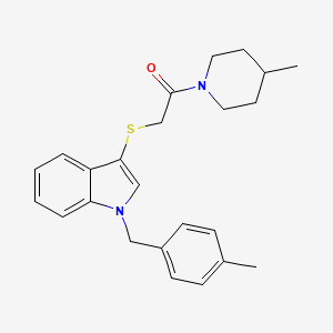 molecular formula C24H28N2OS B2729830 2-[1-[(4-Methylphenyl)methyl]indol-3-yl]sulfanyl-1-(4-methylpiperidin-1-yl)ethanone CAS No. 681276-55-1