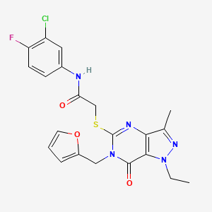molecular formula C21H19ClFN5O3S B2729837 N-(3-chloro-4-fluorophenyl)-2-((1-ethyl-6-(furan-2-ylmethyl)-3-methyl-7-oxo-6,7-dihydro-1H-pyrazolo[4,3-d]pyrimidin-5-yl)thio)acetamide CAS No. 1359435-44-1