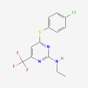 molecular formula C13H11ClF3N3S B2729843 N-[4-[(4-chlorophenyl)sulfanyl]-6-(trifluoromethyl)-2-pyrimidinyl]-N-ethylamine CAS No. 339010-87-6
