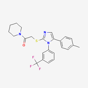 molecular formula C24H24F3N3OS B2729864 1-(piperidin-1-yl)-2-((5-(p-tolyl)-1-(3-(trifluoromethyl)phenyl)-1H-imidazol-2-yl)thio)ethanone CAS No. 1226435-60-4