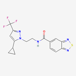 molecular formula C16H14F3N5OS B2729871 N-(2-(5-环丙基-3-(三氟甲基)-1H-吡唑-1-基)乙基)苯并[c][1,2,5]噻二唑-5-甲酰胺 CAS No. 1796990-85-6