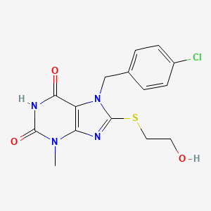 molecular formula C15H15ClN4O3S B2729885 7-(4-氯苄基)-8-((2-羟乙基)硫)-3-甲基-1H-嘌呤-2,6(3H,7H)-二酮 CAS No. 313470-84-7