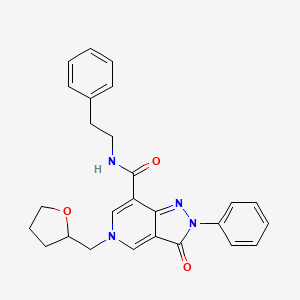 molecular formula C26H26N4O3 B2729888 3-oxo-N-phenethyl-2-phenyl-5-((tetrahydrofuran-2-yl)methyl)-3,5-dihydro-2H-pyrazolo[4,3-c]pyridine-7-carboxamide CAS No. 921782-22-1
