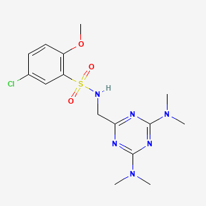 molecular formula C15H21ClN6O3S B2729897 N-((4,6-bis(dimethylamino)-1,3,5-triazin-2-yl)methyl)-5-chloro-2-methoxybenzenesulfonamide CAS No. 2034519-32-7