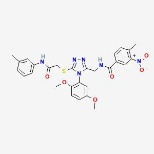 molecular formula C28H28N6O6S B2729901 N-((4-(2,5-二甲氧基苯基)-5-((2-氧代-2-(间甲苯氨基)乙基)硫基)-4H-1,2,4-三嗪-3-基)甲基)-4-甲基-3-硝基苯甲酰胺 CAS No. 394661-76-8