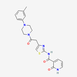 molecular formula C22H23N5O3S B2729909 2-oxo-N-(4-(2-oxo-2-(4-(m-tolyl)piperazin-1-yl)ethyl)thiazol-2-yl)-1,2-dihydropyridine-3-carboxamide CAS No. 946258-45-3