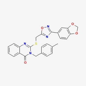 molecular formula C26H20N4O4S B2729945 2-(((3-(benzo[d][1,3]dioxol-5-yl)-1,2,4-oxadiazol-5-yl)methyl)thio)-3-(4-methylbenzyl)quinazolin-4(3H)-one CAS No. 2034462-13-8