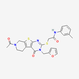 2-((7-acetyl-3-(furan-2-ylmethyl)-4-oxo-3,4,5,6,7,8-hexahydropyrido[4',3':4,5]thieno[2,3-d]pyrimidin-2-yl)thio)-N-(m-tolyl)acetamide