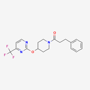 molecular formula C19H20F3N3O2 B2729965 3-Phenyl-1-[4-[4-(trifluoromethyl)pyrimidin-2-yl]oxypiperidin-1-yl]propan-1-one CAS No. 2380095-55-4