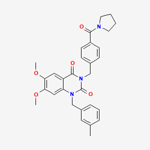 molecular formula C30H31N3O5 B2729967 6,7-二甲氧基-1-(3-甲基苯基)-3-(4-(吡咯啉-1-甲酰)苯基)喹唑啉-2,4(1H,3H)-二酮 CAS No. 1242961-39-2