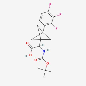 molecular formula C18H20F3NO4 B2729977 2-[(2-Methylpropan-2-yl)oxycarbonylamino]-2-[3-(2,3,4-trifluorophenyl)-1-bicyclo[1.1.1]pentanyl]acetic acid CAS No. 2287260-87-9