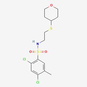 molecular formula C14H19Cl2NO3S2 B2729979 2,4-dichloro-5-methyl-N-(2-((tetrahydro-2H-pyran-4-yl)thio)ethyl)benzenesulfonamide CAS No. 1795085-43-6
