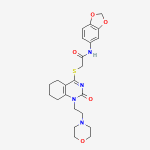 molecular formula C23H28N4O5S B2729985 N-(苯并[d][1,3]二噁嗪-5-基)-2-((1-(2-吗啉基乙基)-2-氧代-1,2,5,6,7,8-六氢喹唑啉-4-基)硫基)乙酰胺 CAS No. 898435-16-0