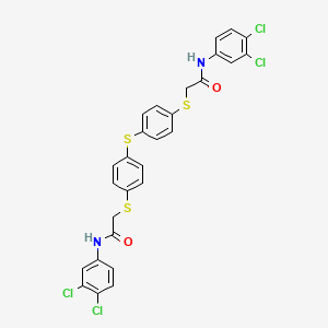 molecular formula C28H20Cl4N2O2S3 B2729986 2-({4-[(4-{[2-(3,4-dichloroanilino)-2-oxoethyl]sulfanyl}phenyl)sulfanyl]phenyl}sulfanyl)-N-(3,4-dichlorophenyl)acetamide CAS No. 882079-88-1