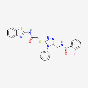 molecular formula C25H19FN6O2S2 B2729989 N-[(5-{[2-(1,3-苯并噻唑-2-基氨基)-2-氧代乙基]硫基}-4-苯基-4H-1,2,4-三唑-3-基)甲基]-2-氟苯甲酰胺 CAS No. 391898-21-8