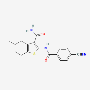 molecular formula C18H17N3O2S B2729991 2-(4-氰基苯甲酰基)-5-甲基-4,5,6,7-四氢苯并[b]噻吩-3-羧酰胺 CAS No. 476280-35-0