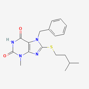 molecular formula C18H22N4O2S B2729993 7-benzyl-8-(isopentylthio)-3-methyl-1H-purine-2,6(3H,7H)-dione CAS No. 301354-22-3