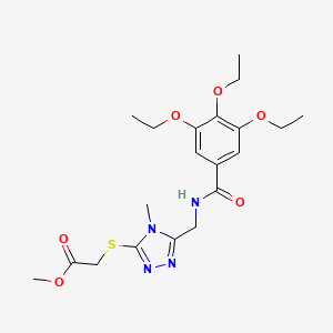 molecular formula C20H28N4O6S B2730001 Methyl 2-[[4-methyl-5-[[(3,4,5-triethoxybenzoyl)amino]methyl]-1,2,4-triazol-3-yl]sulfanyl]acetate CAS No. 689750-20-7