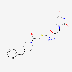 molecular formula C21H23N5O4S B2730003 1-((5-((2-(4-benzylpiperidin-1-yl)-2-oxoethyl)thio)-1,3,4-oxadiazol-2-yl)methyl)pyrimidine-2,4(1H,3H)-dione CAS No. 1091392-76-5