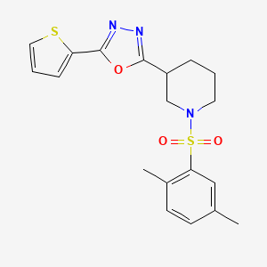 molecular formula C19H21N3O3S2 B2730006 2-(1-((2,5-Dimethylphenyl)sulfonyl)piperidin-3-yl)-5-(thiophen-2-yl)-1,3,4-oxadiazole CAS No. 1105200-66-5