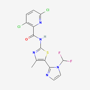 molecular formula C14H9Cl2F2N5OS B2730009 3,6-dichloro-N-{5-[1-(difluoromethyl)-1H-imidazol-2-yl]-4-methyl-1,3-thiazol-2-yl}pyridine-2-carboxamide CAS No. 1147382-95-3