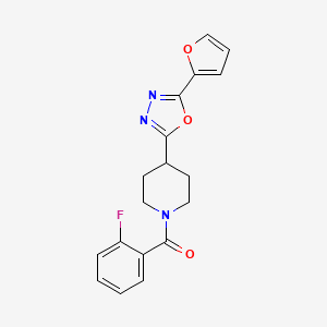 molecular formula C18H16FN3O3 B2730014 (2-氟苯基)(4-(5-(呋喃-2-基)-1,3,4-噁二唑-2-基)哌啶-1-基)甲酮 CAS No. 1171426-45-1