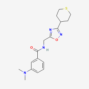 molecular formula C17H22N4O2S B2730024 3-(二甲氨基)-N-((3-(四氢-2H-硫代吡喃-4-基)-1,2,4-噁二唑-5-基)甲基)苯甲酰胺 CAS No. 2034292-92-5