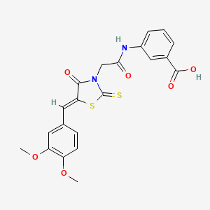 molecular formula C21H18N2O6S2 B2730046 (Z)-3-(2-(5-(3,4-dimethoxybenzylidene)-4-oxo-2-thioxothiazolidin-3-yl)acetamido)benzoic acid CAS No. 681832-45-1