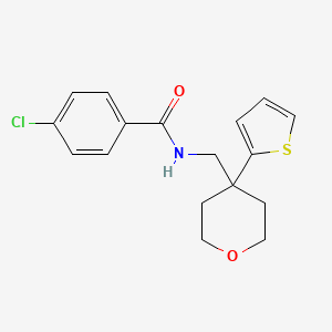 molecular formula C17H18ClNO2S B2730059 4-chloro-N-((4-(thiophen-2-yl)tetrahydro-2H-pyran-4-yl)methyl)benzamide CAS No. 1203423-14-6