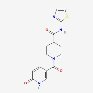 molecular formula C15H16N4O3S B2730076 1-(6-oxo-1,6-dihydropyridine-3-carbonyl)-N-(thiazol-2-yl)piperidine-4-carboxamide CAS No. 952864-08-3