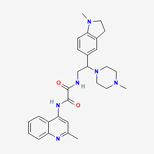 molecular formula C28H34N6O2 B2730098 N1-(2-(1-methylindolin-5-yl)-2-(4-methylpiperazin-1-yl)ethyl)-N2-(2-methylquinolin-4-yl)oxalamide CAS No. 922015-97-2