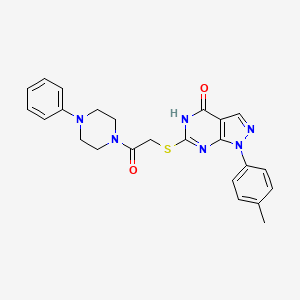 molecular formula C24H24N6O2S B2730110 1-(4-methylphenyl)-6-{[2-oxo-2-(4-phenylpiperazin-1-yl)ethyl]thio}-1,5-dihydro-4H-pyrazolo[3,4-d]pyrimidin-4-one CAS No. 851124-12-4