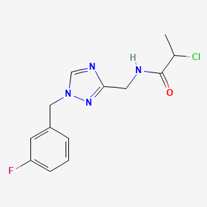 molecular formula C13H14ClFN4O B2730128 2-Chloro-N-[[1-[(3-fluorophenyl)methyl]-1,2,4-triazol-3-yl]methyl]propanamide CAS No. 2411285-62-4