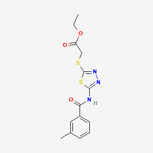 molecular formula C14H15N3O3S2 B2730134 Ethyl 2-((5-(3-methylbenzamido)-1,3,4-thiadiazol-2-yl)thio)acetate CAS No. 392318-03-5