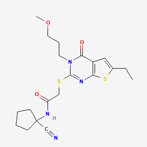 molecular formula C20H26N4O3S2 B2730147 N-(1-cyanocyclopentyl)-2-{[6-ethyl-3-(3-methoxypropyl)-4-oxo-3H,4H-thieno[2,3-d]pyrimidin-2-yl]sulfanyl}acetamide CAS No. 1111502-13-6