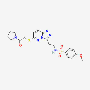 molecular formula C20H24N6O4S2 B2730157 4-methoxy-N-(2-(6-((2-oxo-2-(pyrrolidin-1-yl)ethyl)thio)-[1,2,4]triazolo[4,3-b]pyridazin-3-yl)ethyl)benzenesulfonamide CAS No. 872998-46-4