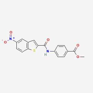molecular formula C17H12N2O5S B2730166 Methyl 4-{[(5-nitro-1-benzothiophen-2-yl)carbonyl]amino}benzenecarboxylate CAS No. 478248-48-5