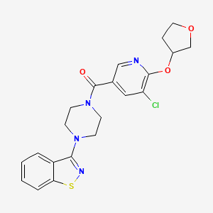 molecular formula C21H21ClN4O3S B2730171 (4-(Benzo[d]isothiazol-3-yl)piperazin-1-yl)(5-chloro-6-((tetrahydrofuran-3-yl)oxy)pyridin-3-yl)methanone CAS No. 1903564-41-9