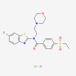 molecular formula C22H25ClFN3O4S2 B2730172 4-(ethylsulfonyl)-N-(6-fluorobenzo[d]thiazol-2-yl)-N-(2-morpholinoethyl)benzamide hydrochloride CAS No. 1216494-27-7