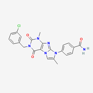 molecular formula C23H19ClN6O3 B2730175 4-(3-(3-chlorobenzyl)-1,7-dimethyl-2,4-dioxo-3,4-dihydro-1H-imidazo[2,1-f]purin-8(2H)-yl)benzamide CAS No. 1356542-95-4