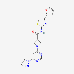 molecular formula C18H15N7O2S B2730176 1-(6-(1H-吡唑-1-基)嘧啶-4-基)-N-(4-(呋喃-2-基)噻唑-2-基)氮杂环己烷-3-羧酰胺 CAS No. 2034281-31-5